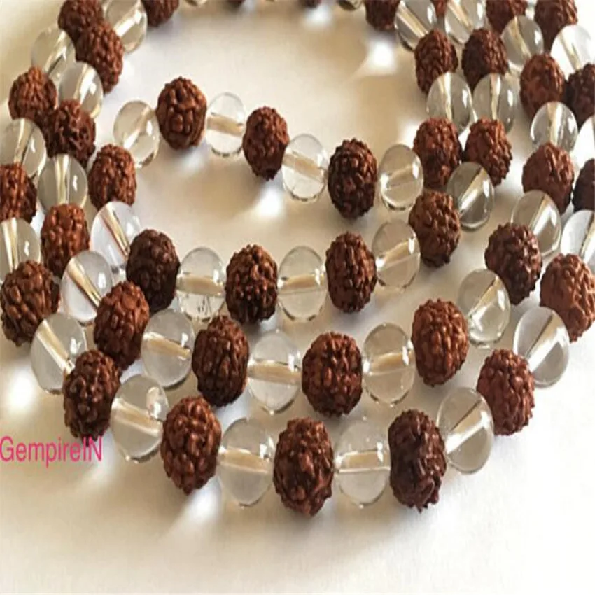8 мм прозрачный белый кристалл Rudraksha кисточкой ожерелье счастливое Исцеление