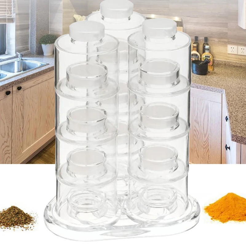 6Pcs/Set Spice Jar Pepper 12 Tower Rotating Design Kitchen Rack Condiment Bottles | Дом и сад