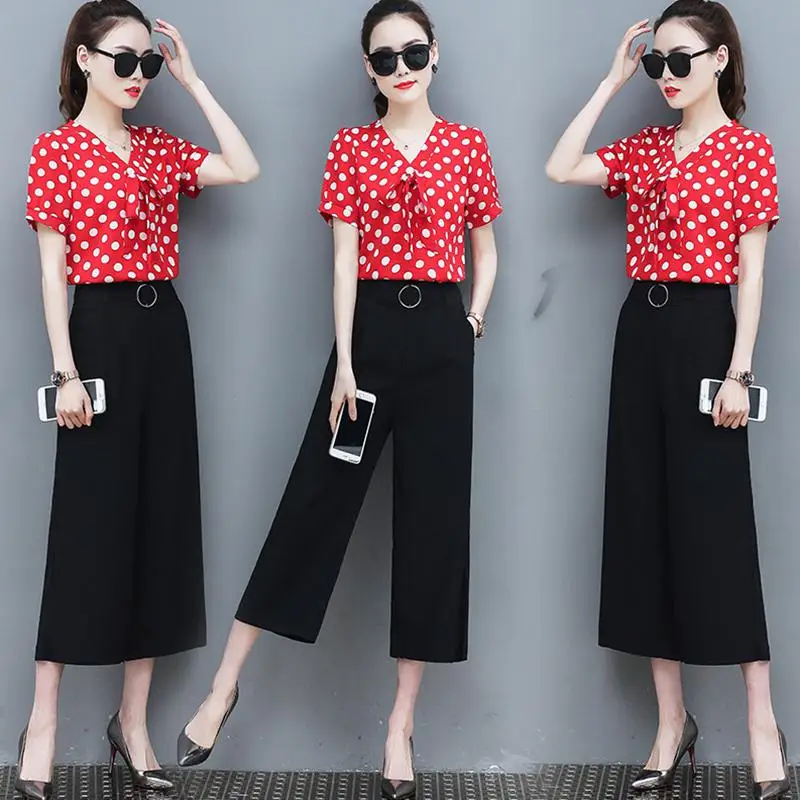 

MISSKY Women Summer Blouse Office Lady Loose Wave Point Short Sleeve V Neck Lace-up Blouse Tops Female Clothes
