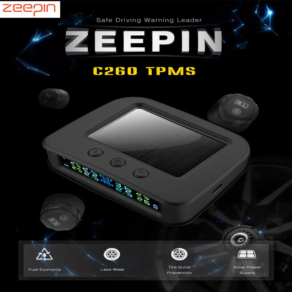 ZEEPIN C260 на солнечных батареях TPMS автомобильный монитор давления в шинах Система 4