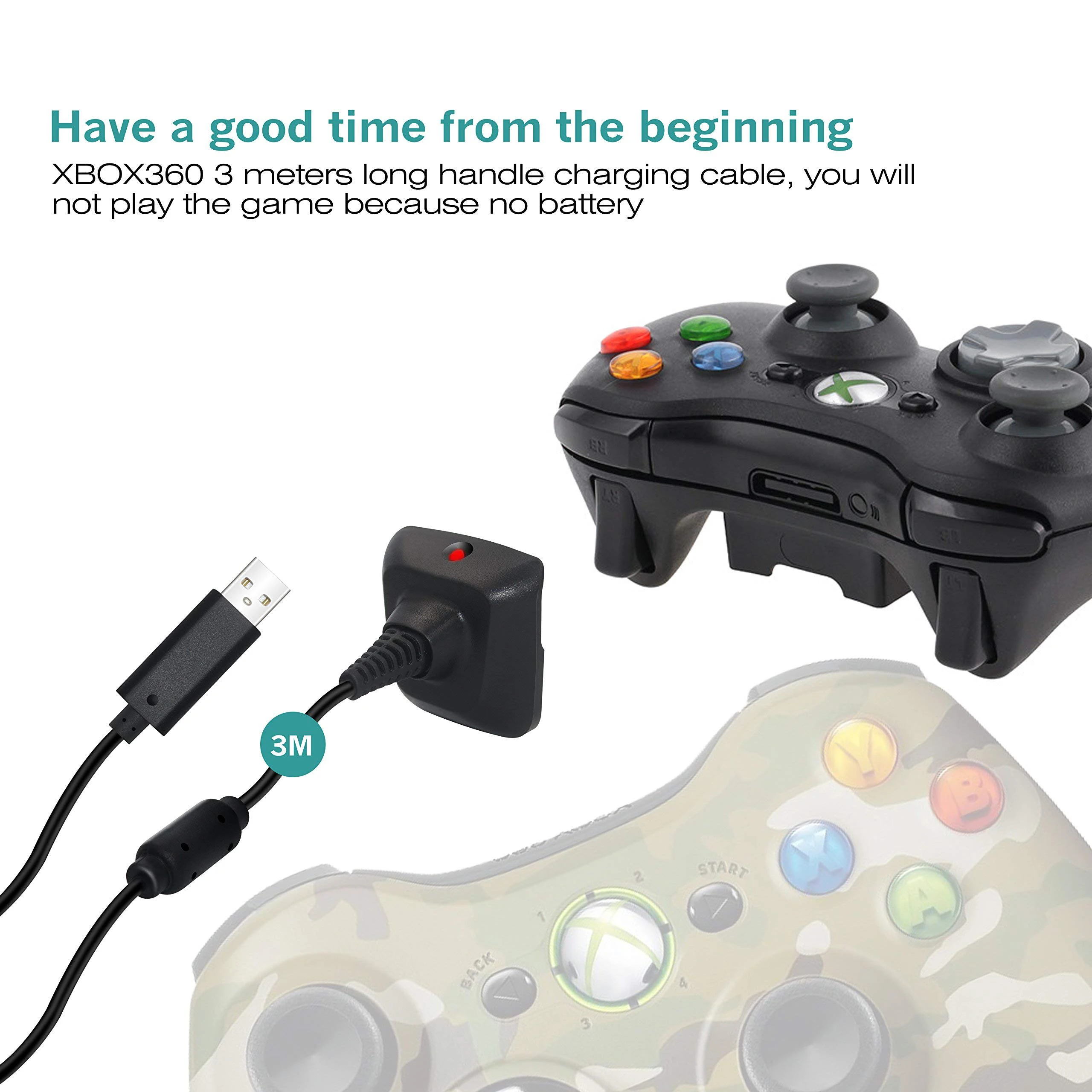 Аккумулятор Bonacell 2x2200 мАч + зарядный кабель для Xbox 360 беспроводные игровые