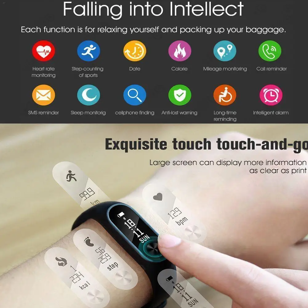 Цветной экран M2 смарт браслет фитнес трекер счетчик шагов пульсометр кровяное