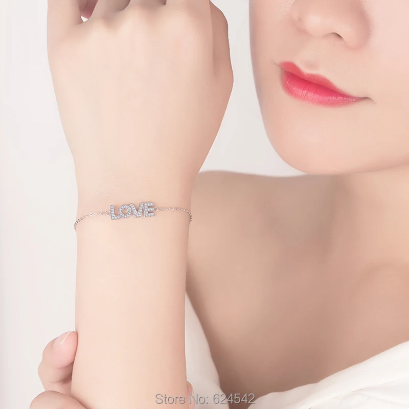 

Valentine's day birthday gifts to friends real 925 sterling silver bracelet for womn letter zircon charm bracelet & bangles