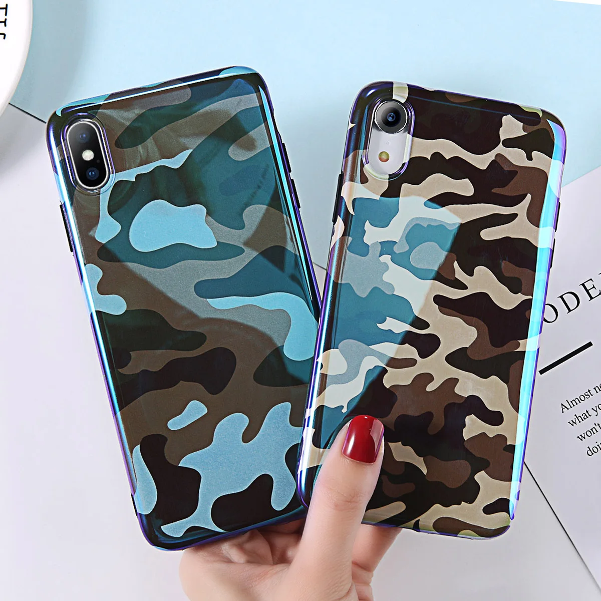 Moskado Blue Ray Phone Case For iPhone 6 6S 7 8 Plus X XR XS Max Green Military Camouflage Glossy Soft IMD Shell |