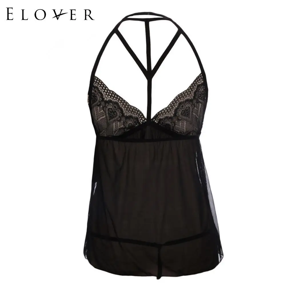 Elover сексуальное ночное белье женское с круглым вырезом прозрачное кружевной