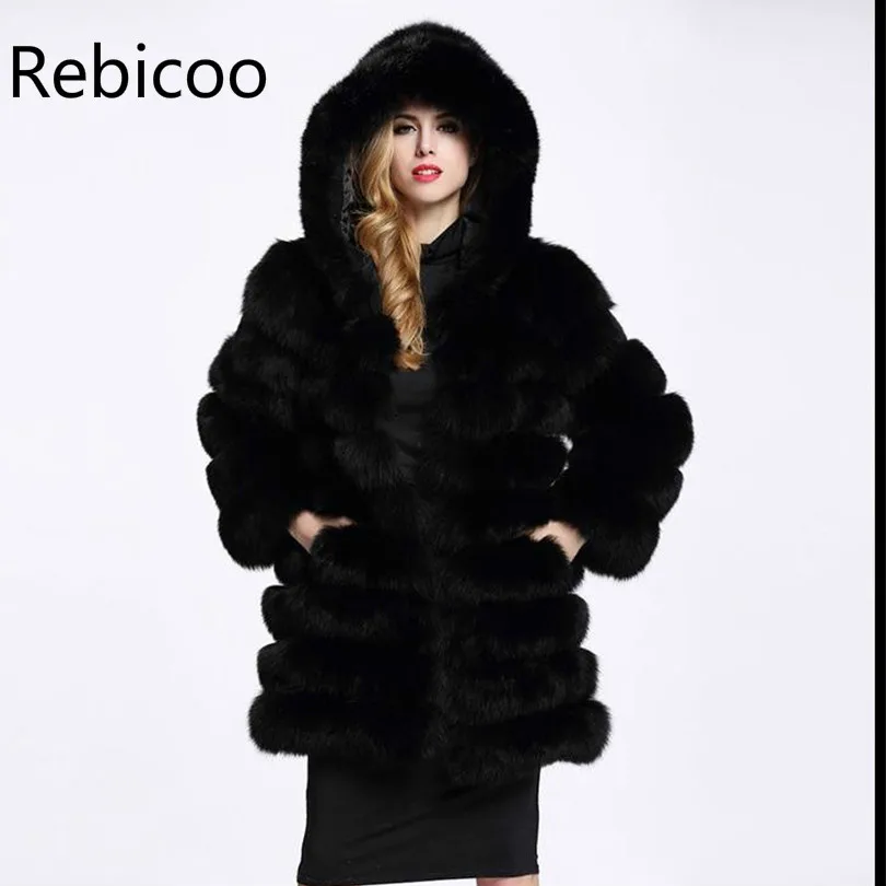 Элегантное пальто из искусственного лисьего меха Женское зимнее повседневное