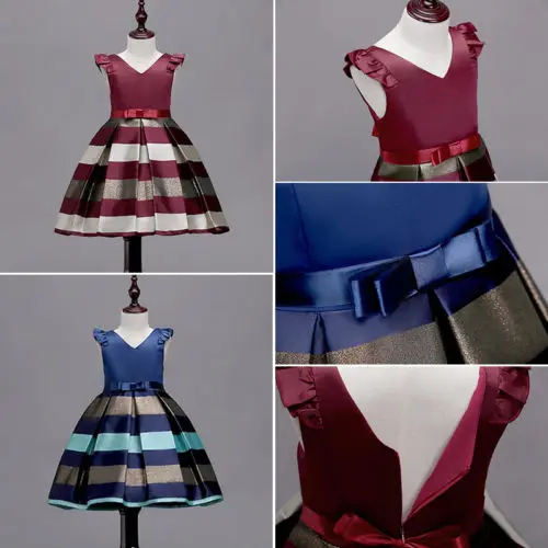 Toddler Kids Girl Summer Sleeveless Cotton Clothes Bowknot Striped Pageant Party Formal Gown Dresses Fashionable | Детская одежда и