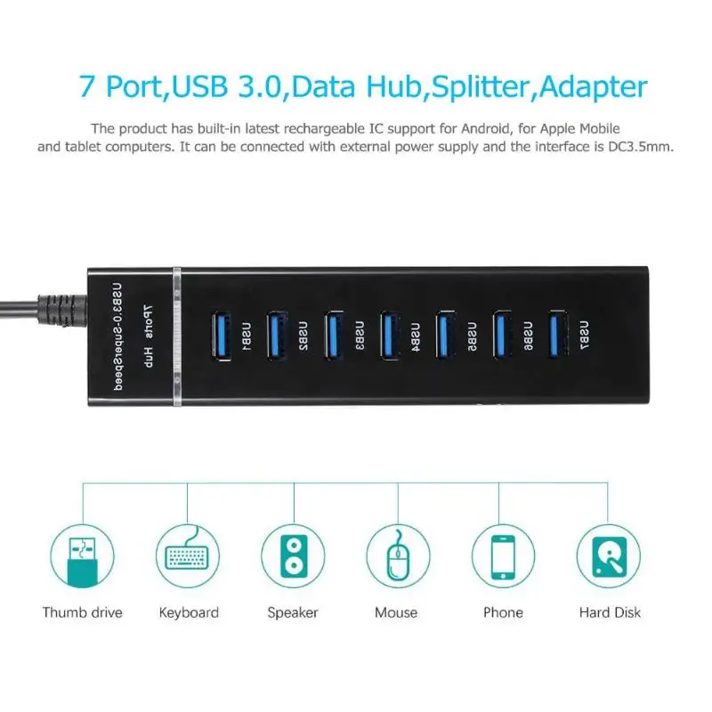 7 Порты и разъёмы USB 3 0 Hub Высокоскоростной разветвитель 5 Гбит/с расширитель для