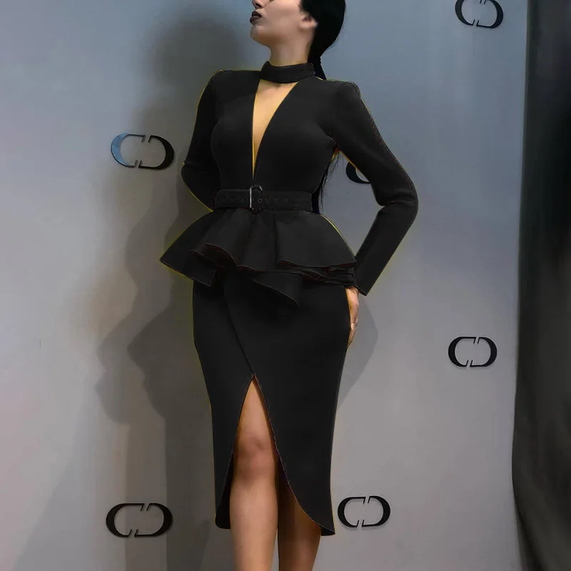 Женское платье Осеннее сексуальное v образный вырез длинный рукав до середины