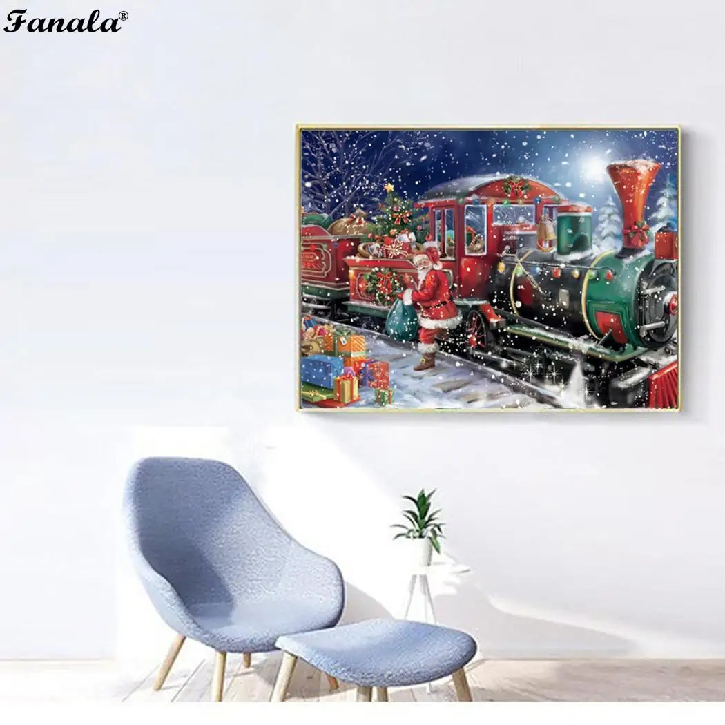 DIY Рождество поезд шаблон вышивка Пластиковые Стразы без бриллианта квадратной