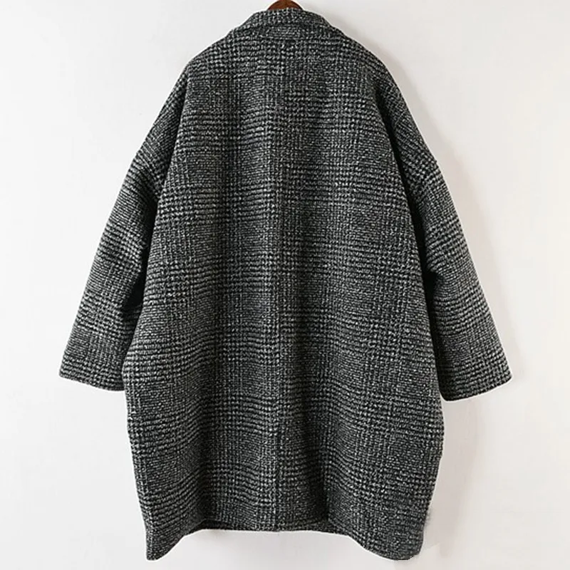 CHICEVER Plaid Coats Female Jackets Lapel Long Sleeve Single Button Loose Oversize Thick Coat Autumn Winter Fashion Clothing New | Женская