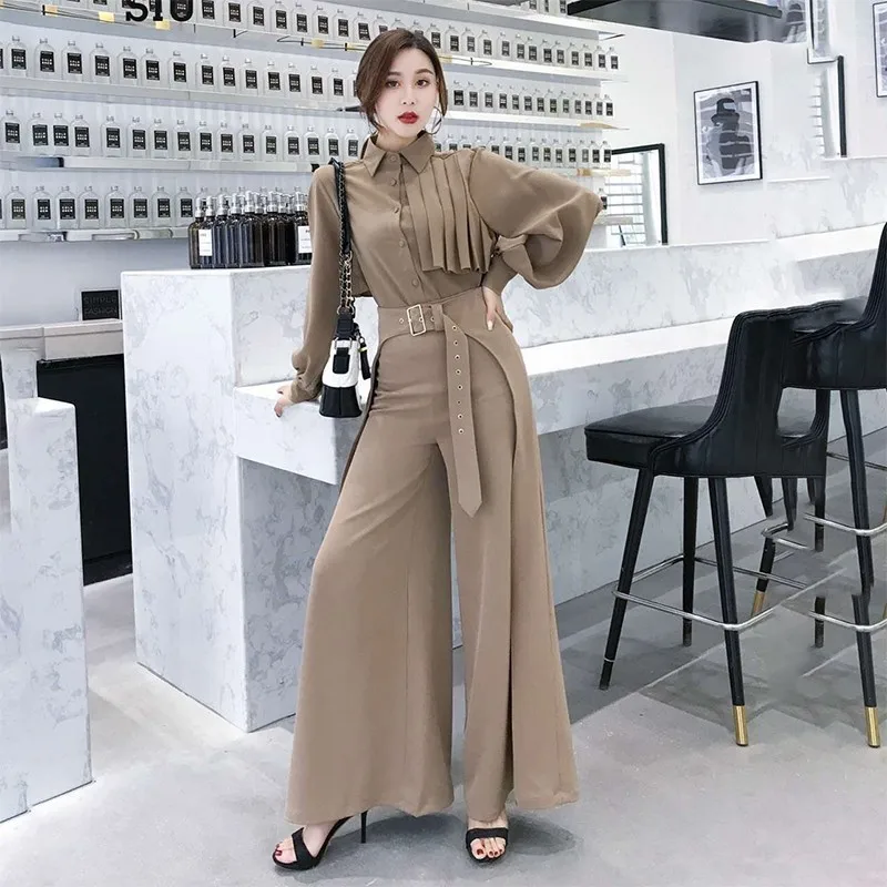 TWOTWINSTYLE Повседневное брюки с широкими штанинами женские пояса нерегулярным