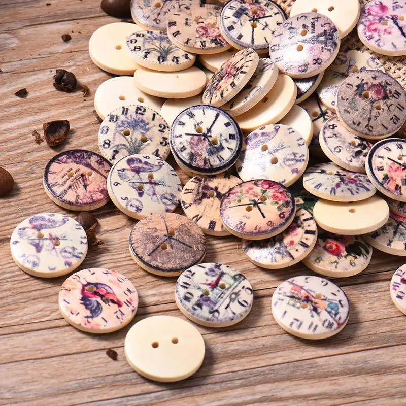 Spot 50 шт./упак. Ретро часы деревянная пуговица s одежда Шитье 2 кнопка с отверстиями