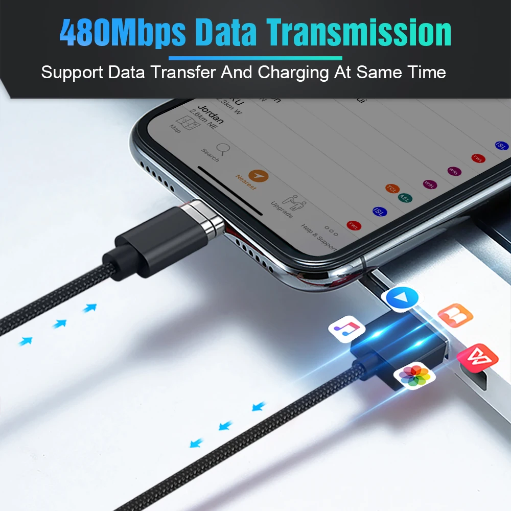 Магнитный кабель Micro usb type C для iPhone со светодиодной подсветкой быстрое зарядное