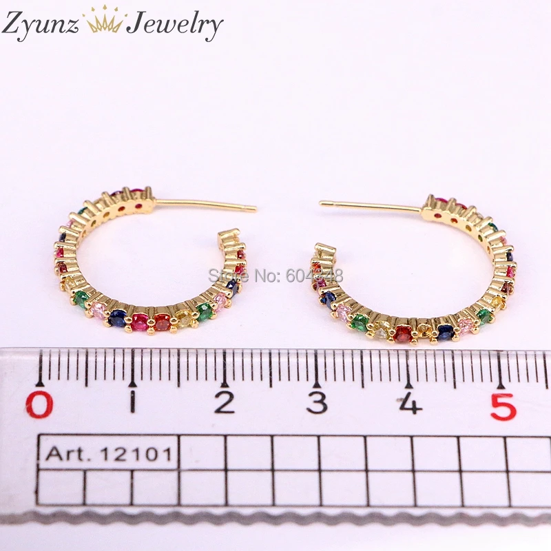 

5Pairs ZYZ338-0829 New Stud micro pave cz circle Earrings With Rainbow CZ Rose gold Stud Earring girl women earring