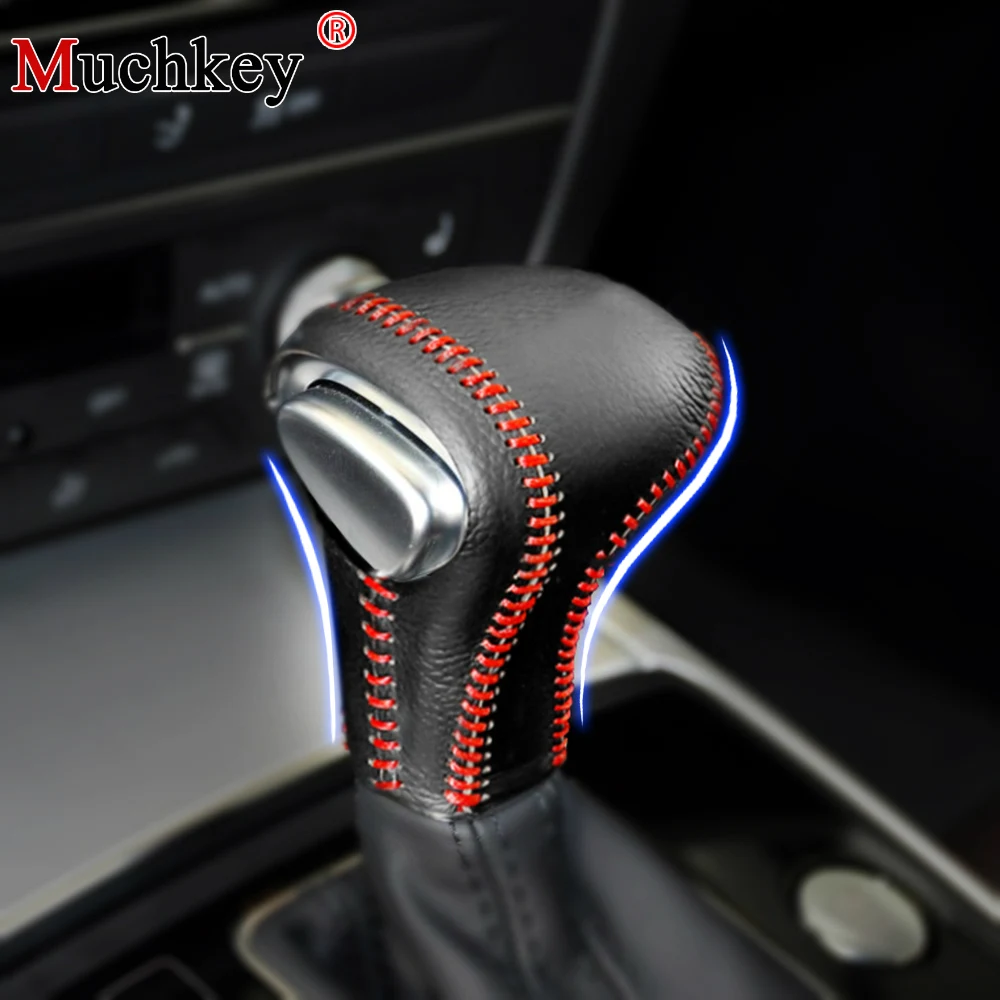 

Hand-stitched Gear Shift Knob Cover For AUDI Q5 2018 Genuine Leather Hand Sewing Black Leather Black/Red Thread Car Styling