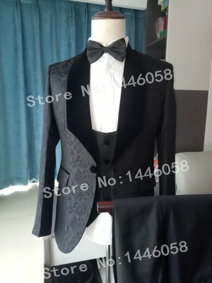 

Terno Masculino 2019 Custom Made Groomsmen Mens Suits Tuxedos Black Jacket Velvet Shawl Lapel Groom Dress Wedding Suits For Men