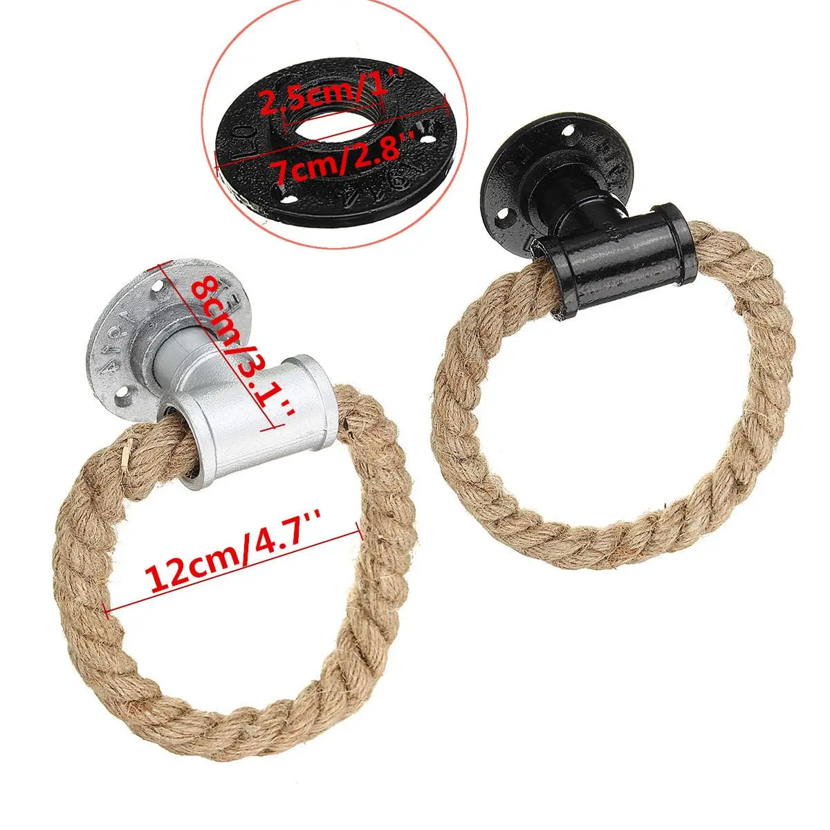 

Vintage Towel Rack Ring Industrial Style Wall Mount Towel Holder Iron Pipe Hemp Rope Bathroom Toilet Home Hotels Decoration