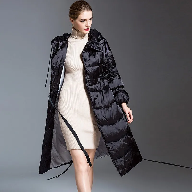 Orange Fashion Warm Long Down Jacket Parka Casual Winter Jacket Coat Women Plus Size Hooded Feather Slim Overcoat Female Ls215