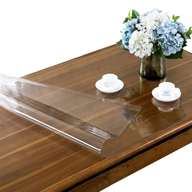

PVC Waterproof Tablecloth Transparent with Pattern Kitchen Table Cover Oilproof Cloth Soft Glossy Glass Tablecloth 1.0 Mm