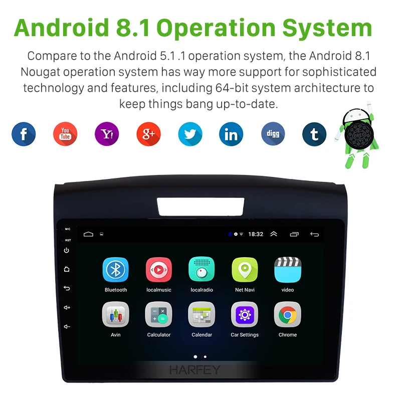 Автомагнитола Harfey HD стерео GPS 9 &quotAndroid 8 1 Navi 2Din для Honda CRV 2011-2015 с дистанционным