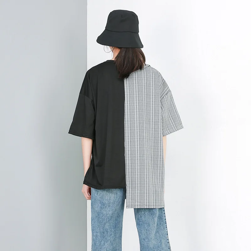 LANMREM/2019 летняя одежда для женщин новый узор пуловер в стиле пэчворк футболка