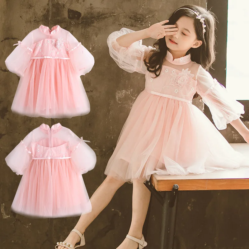Qipao/кружевное платье Ципао с объемными цветами китайское детский классический