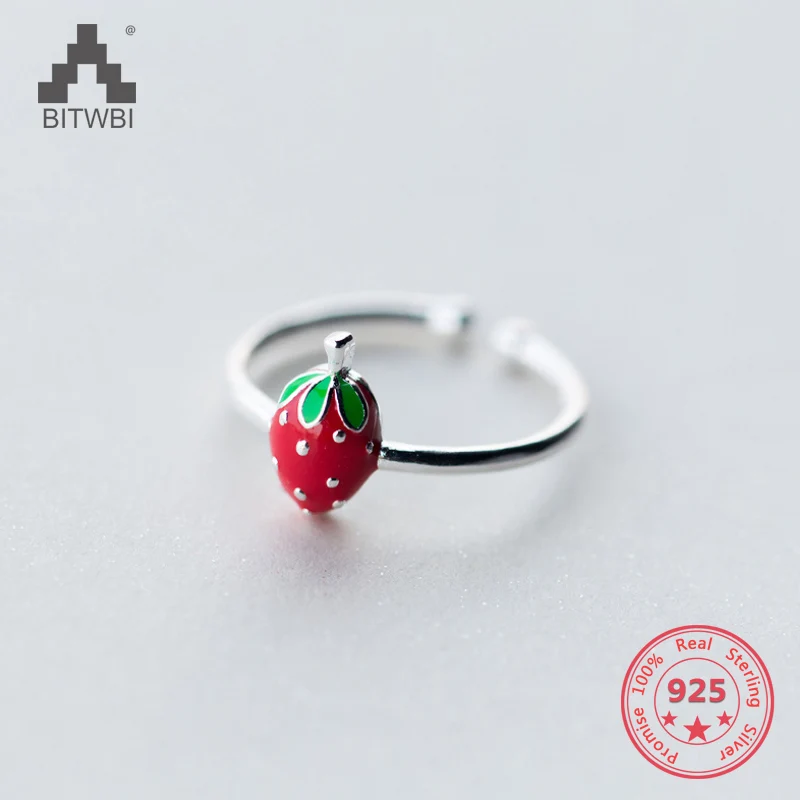 

Delicate Wholesale Japan Korea Style 925 Sterling Silver Fashion Cute Sweet Red Strawberry Open Ring Women Jewelry