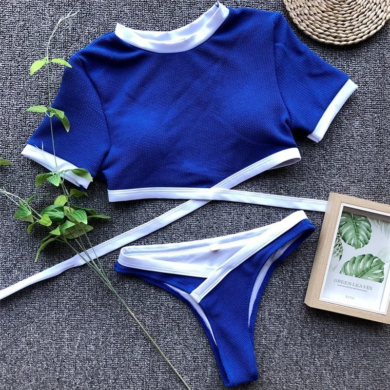 Sports swimwear women 2020 Sexy Cross top bikini female two-piece suits Push up swimsuit Bandage bathing suit new Bathers | Женская