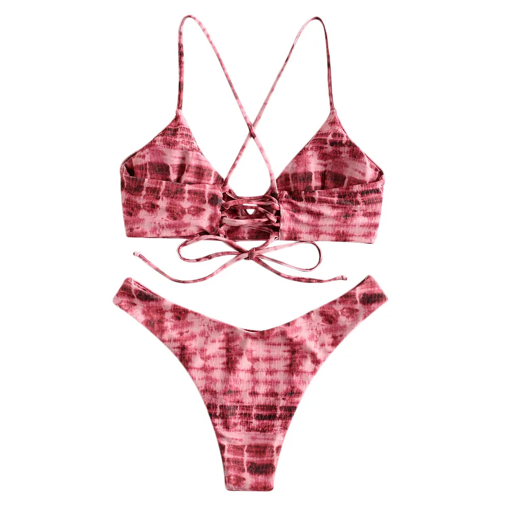 Женский комплект бикини ZAFUL Tie Dye спортивный костюм с высокой талией