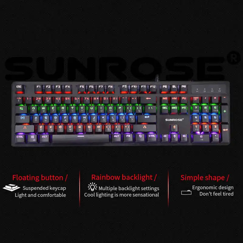 Sunrose Gk20 Usb Проводная клавиатура с русским языком подсветка защита от брызг