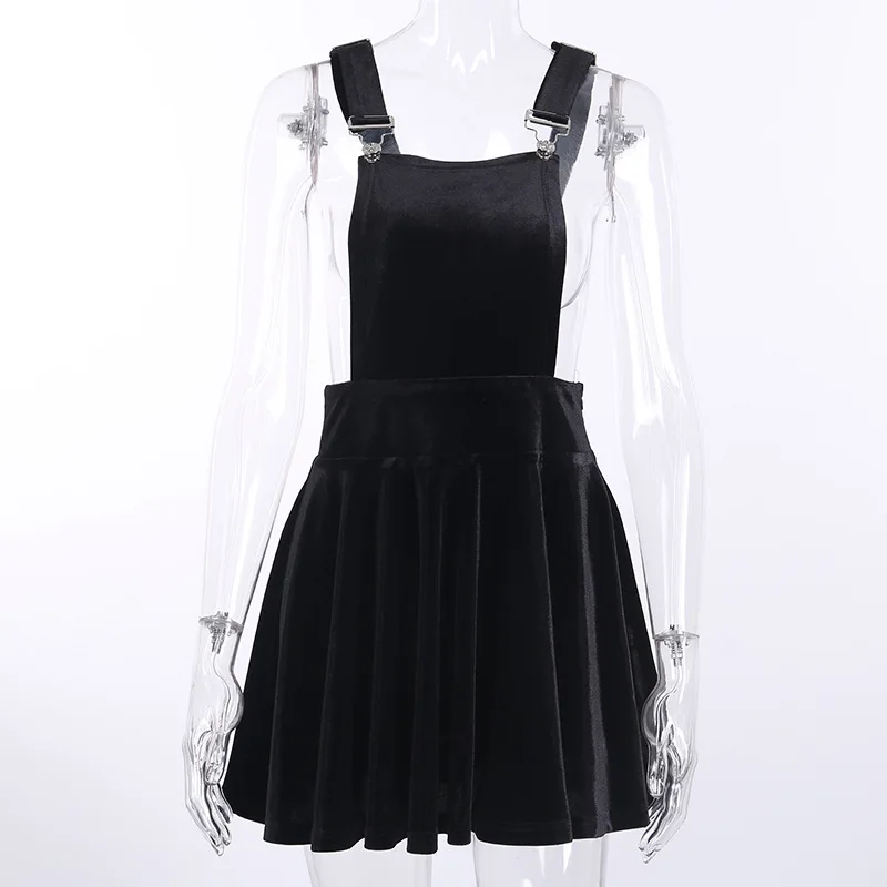 Бархатное платье в стиле панк женское уличное на бретелях без рукавов тонкое
