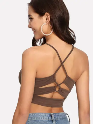 Женский летний пикантный короткий топ с вырезом на спине однотонный
