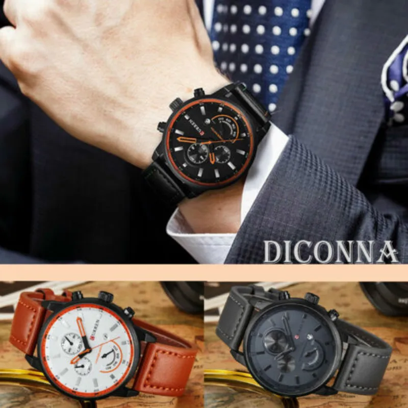 Men Military Leather Analog Army Stainless Steel Sports Date Quartz Wrist Watch | Электроника