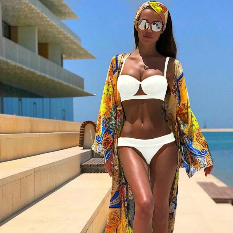 2019 New Sexy solid Bikinis Women Swimwear Push Up Bathing Suit Swim Summer Beach Wear Brazilian Bikini yellow swimsuit set 995 |
