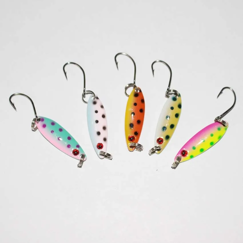 wholesale lure high quality 3g3.5cm spoon bait 150pcs/lot fishing blade lure spinner bait single hook mixed color jigging lure enlarge