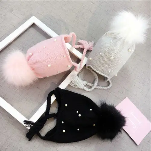 Fashion Beautiful Newborn Baby Girl Boy Lovely Cute Fur Pom Bobble Cap Winter Knit Crochet Hairball Beanie Hat | Детская одежда и