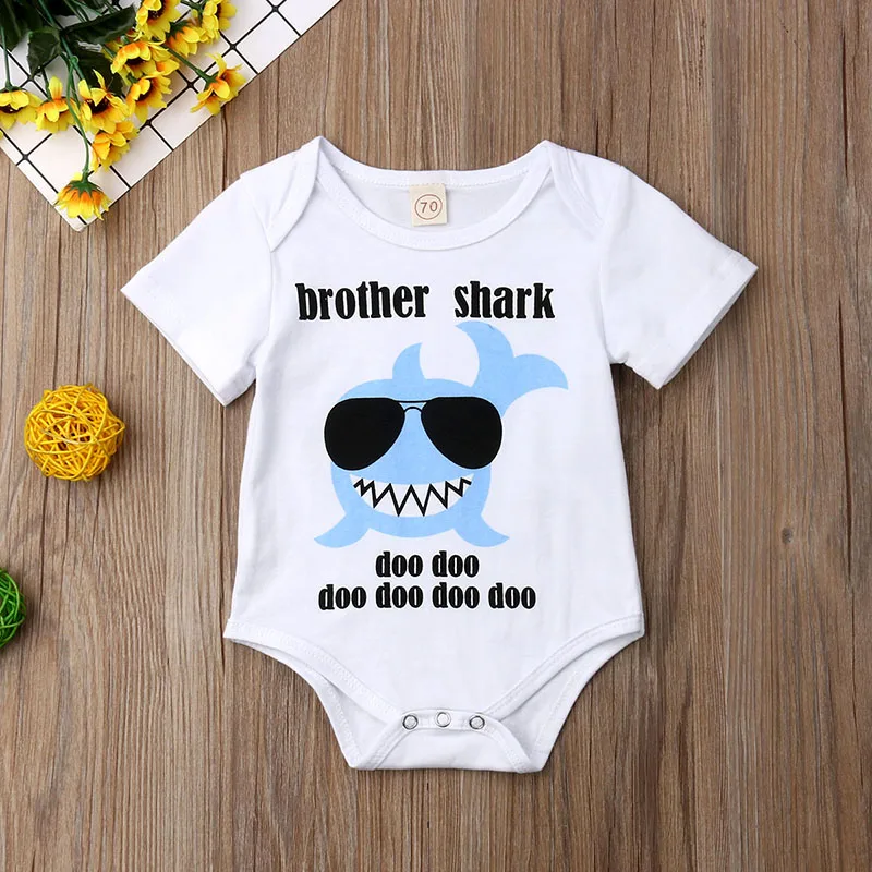 Семейная Одинаковая одежда Pudcoco комбинезон с коротким рукавом и принтом акулы