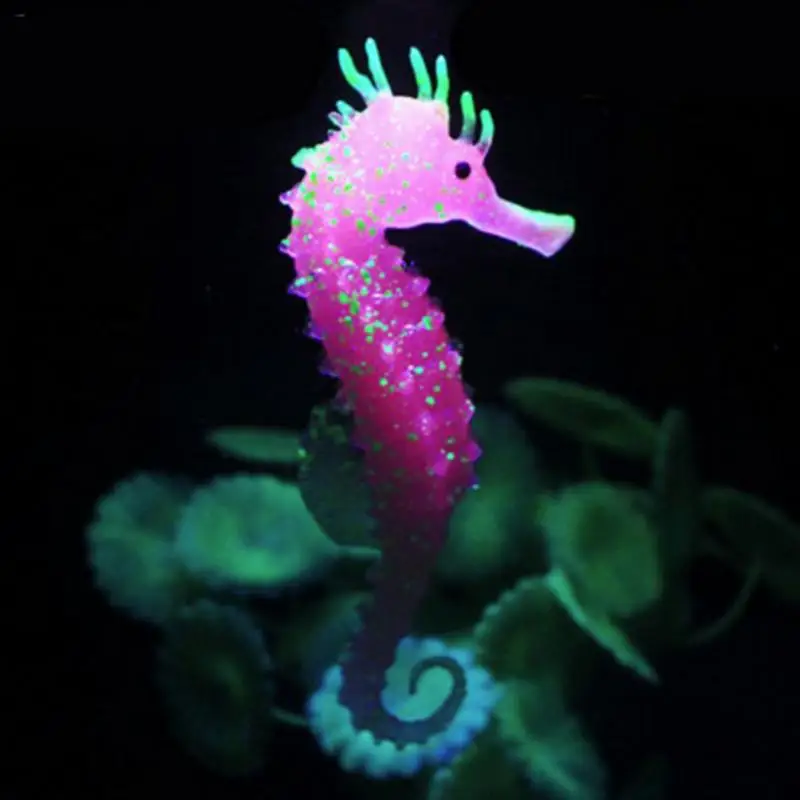 Aquarium Decorations Luminous Seahorse Ornament Glow In Dark Landscaping Silicone Sea Horse Glowing Fish Tank Decoration New | Дом и сад