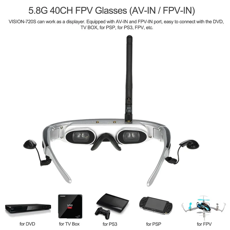 VISION-720S 5 8G 40CH FPV очки видео игры дисплею 68-дюймовым виртуальным Экран гарнитуры