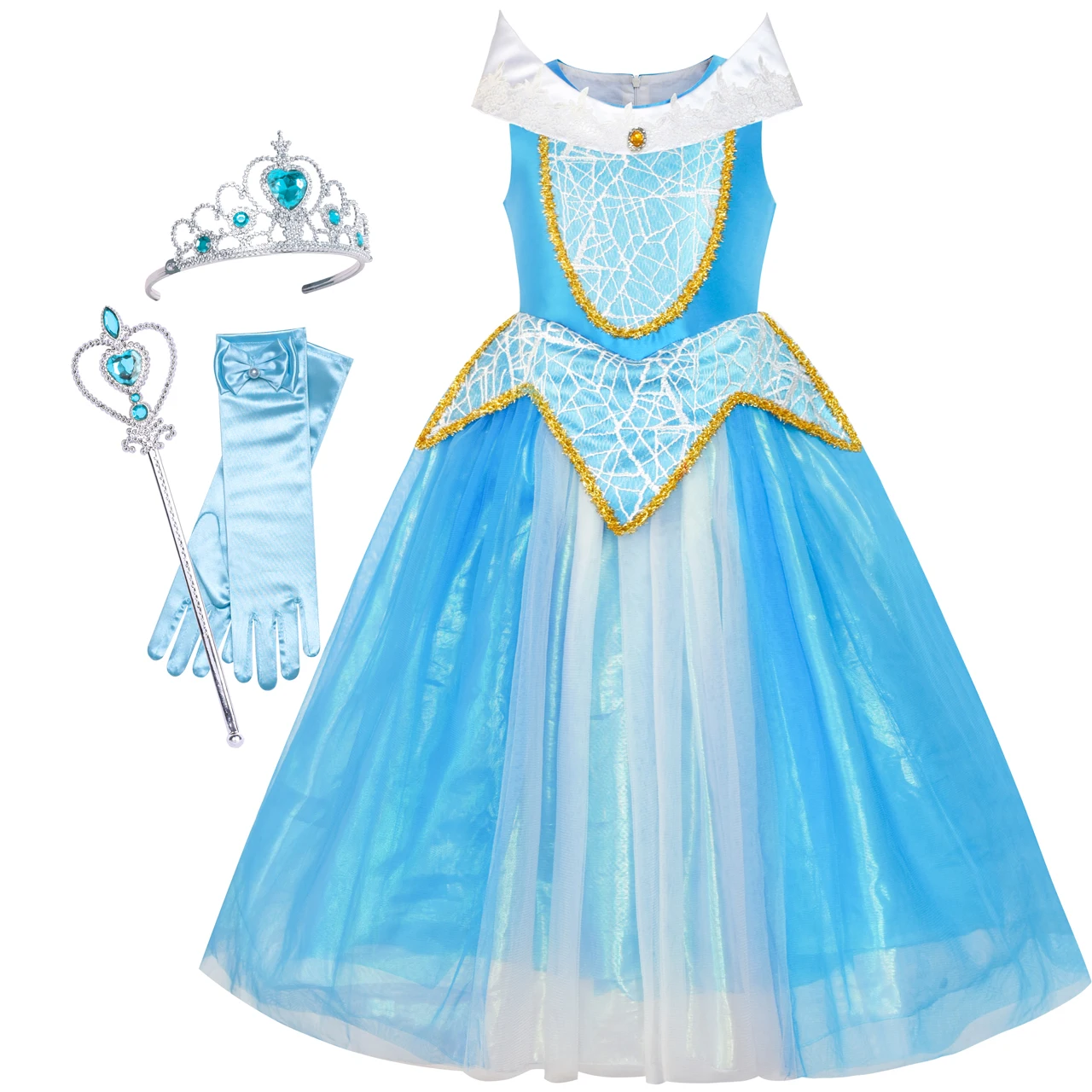 

Princess Aurora Costume Briar Rose Accessories Crown Magic Wand 2020 Summer Wedding Party Dresses Girl Clothes Pageant Sundress