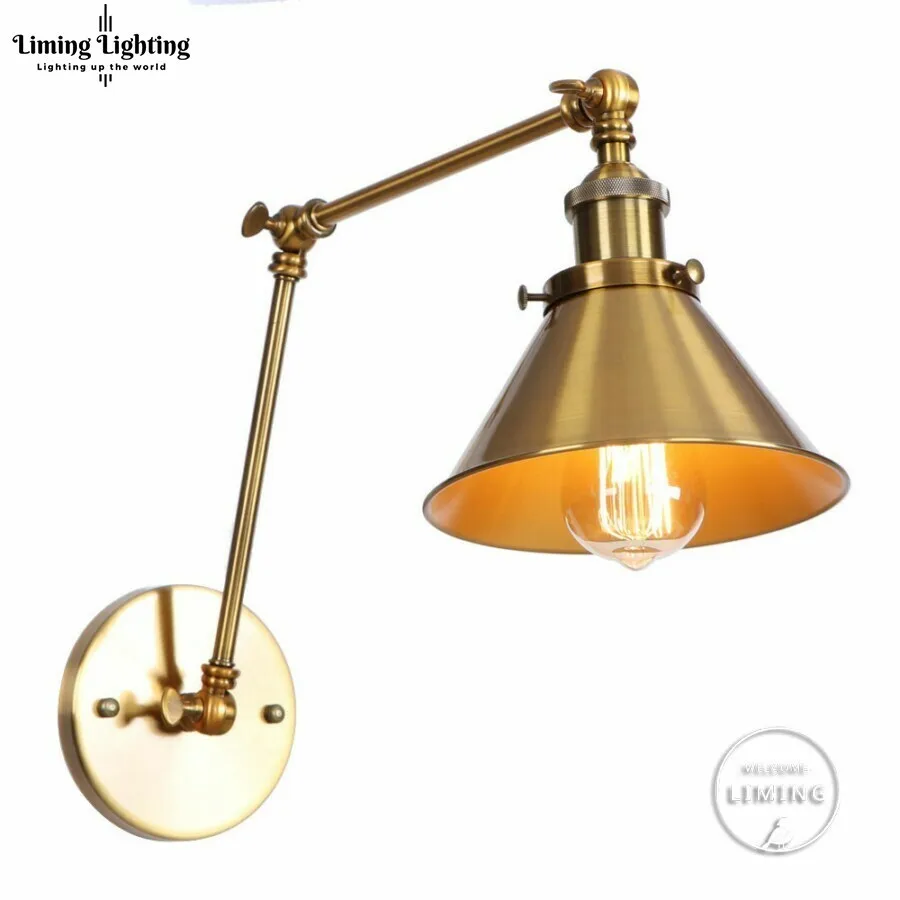 

retro Arm Vintage Wall Lamp Sconce Beside Bedroom Stair Hallway Golden Style Loft Industrial Wall Light Fixtures Luminaria LED
