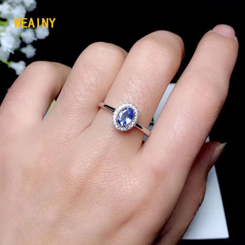 

Oval Cut 6*4mm Natural Tanzanite Gemstone Ring Solid 925 Sterling Silver Rings For WomenWedding Engagement Band Fine Jewelry