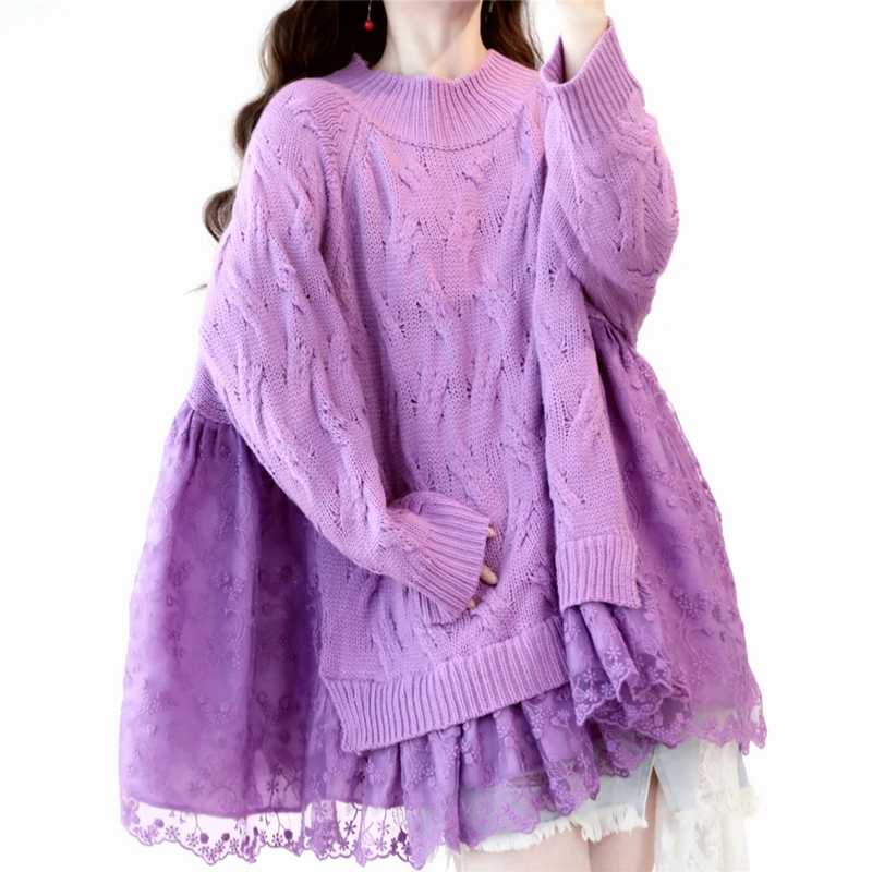 DEAT 2020 new spring fashion women round neck batwing sleeves knits patchwork female Sweater Cloak loose top WD82014 | Женская одежда