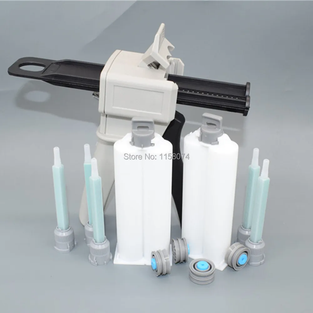 

50ml 1:1 2:1 Dispensing Gun Epoxy Resin Applicator Dispenser + 5pcs Static Mixer Mixing Nozzle + 2pcs 50ml AB Glue Cartridge