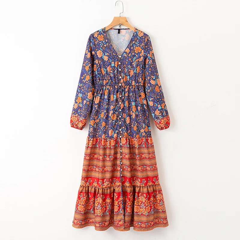 Женское длинное летнее платье с V образным вырезом|Женские платья| |