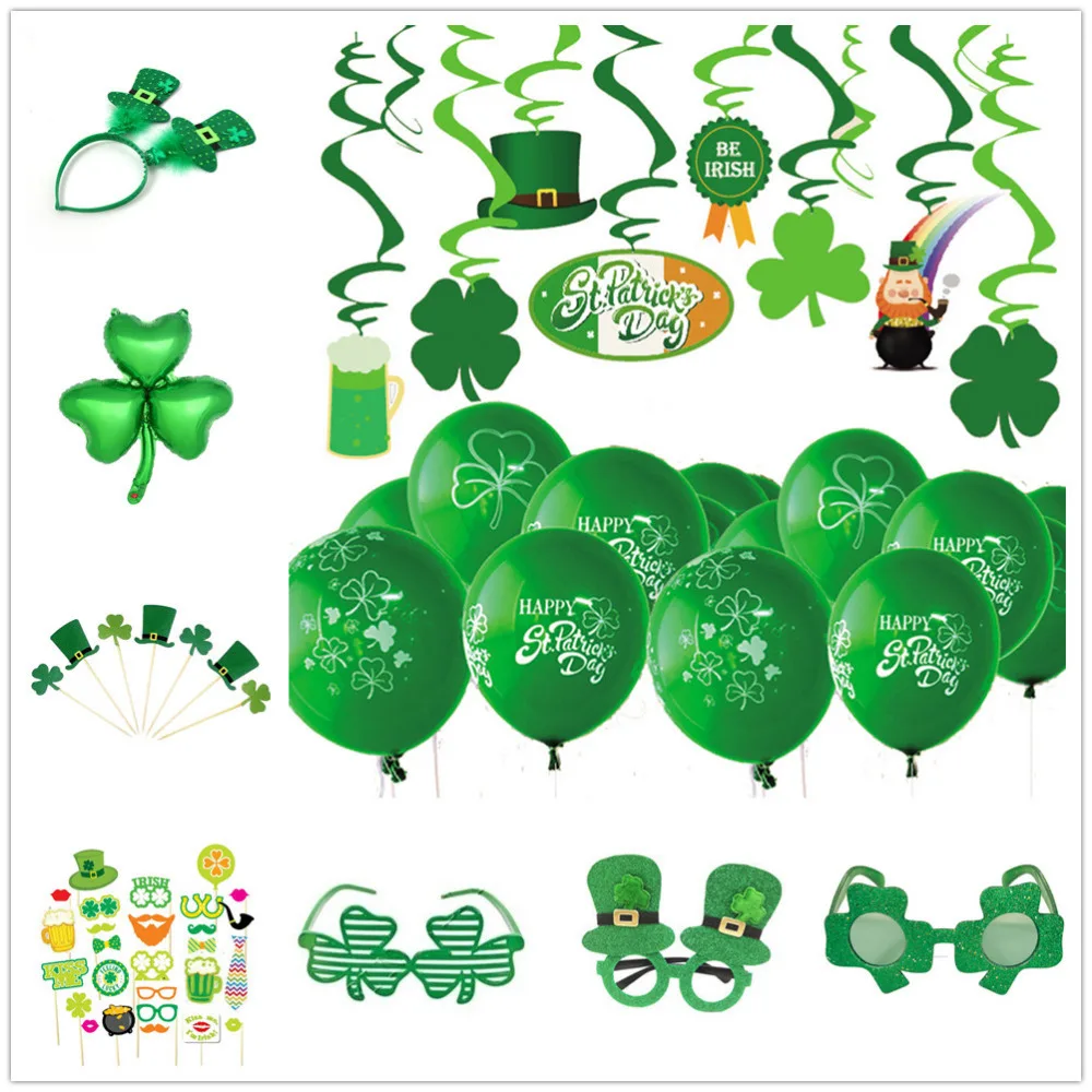 День Святого Патрика украшения очки головные уборы Lucky Green Clover Swirl Phopo воздушные