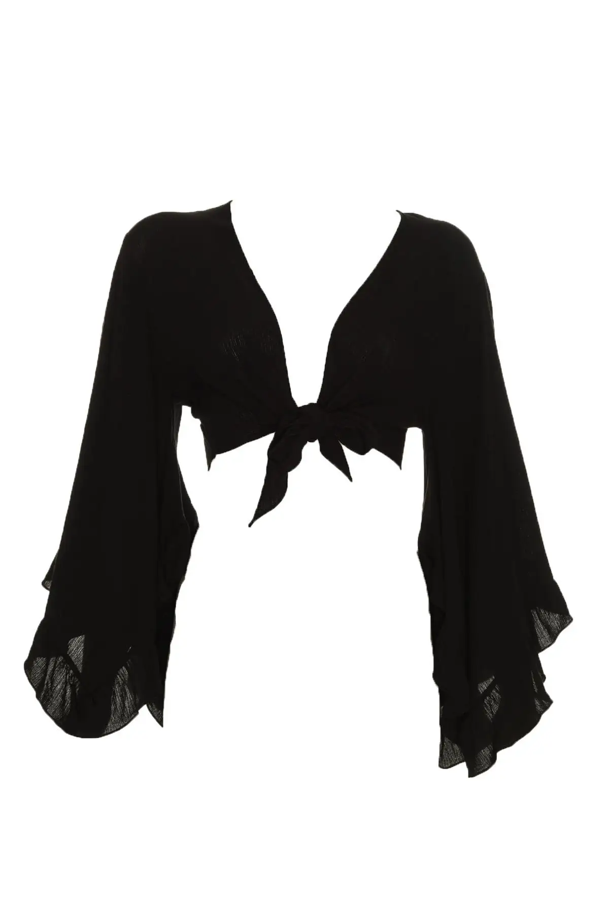 Trendyol черные вискозные рукава с воланами Bluz TBESS19BB0095 |