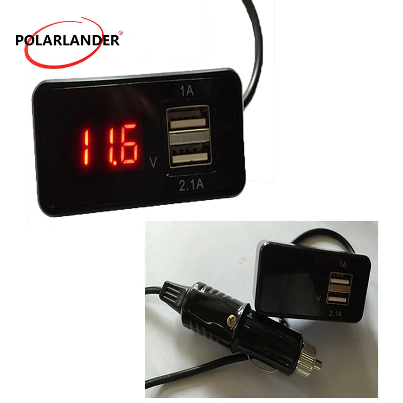 Автомобильное зарядное устройство 2 в 1 вольтметр с двойным USB аккумулятором