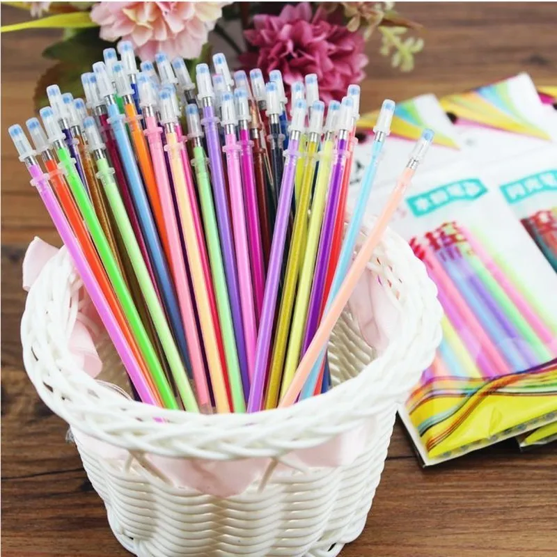 

12pcs/lot 0.5mm Colorful Gel Pen Refill Set Flash Highlight Refill Gel Pens Material Office School Stationery Supplies 04035